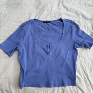 Zara Short Sleeve Ribbed Top in Blue